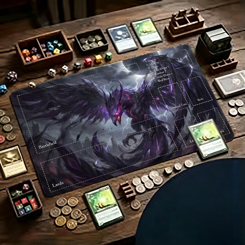 Door Mat Blank - Dunkelviolette Phoenix-Spielmatte TCG-Kartenspielmatte Große Mausunterlage Rutschfeste