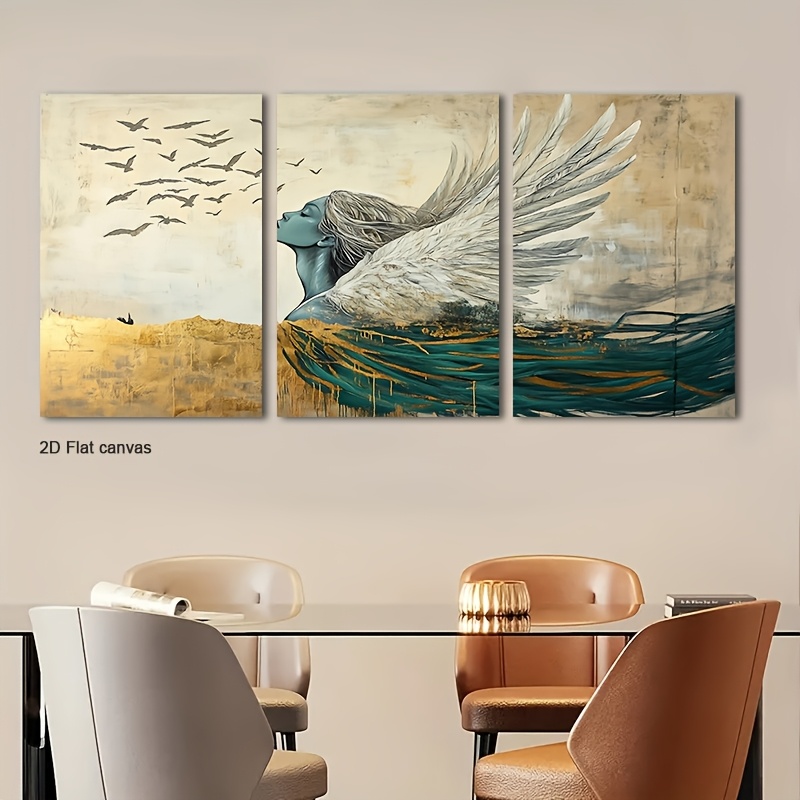 Canvas Wrap Ready - Rahmenlose Leinwand 3-teilig: Gerahmte geflügelte Figur