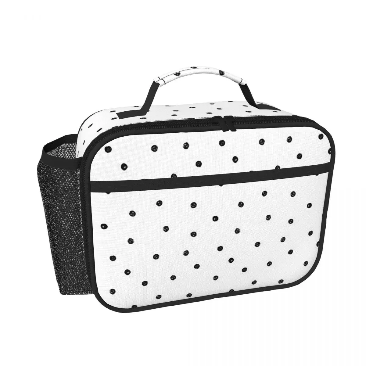 Tote Bag Sublimation - Schwarz-weiße gepunktete isolierte Lunchtasche für Damen