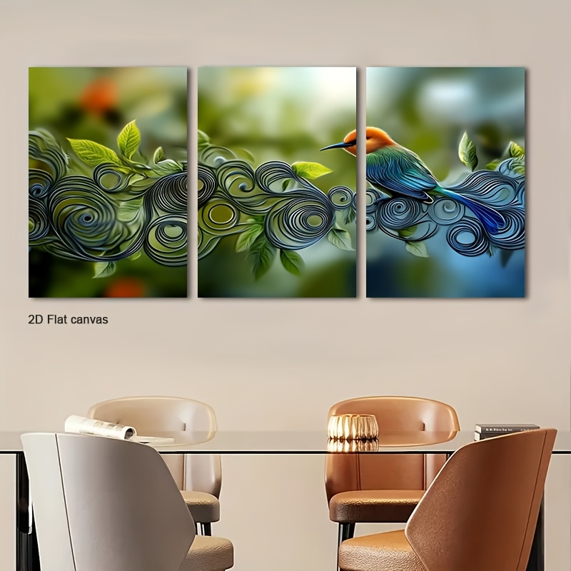 Canvas Wrap Ready - Rahmenlose Leinwand 3-teilig, gerahmte Wandkunst „Vogel