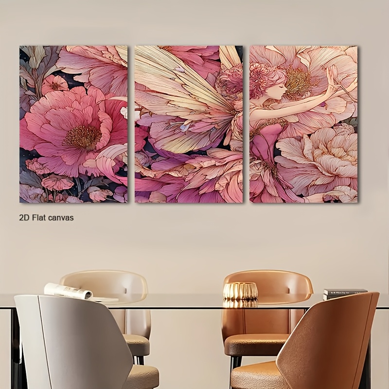 Canvas Wrap Ready - Rahmenlose Leinwand 3-teilige gerahmte Pfingstrosenblumen-Wandkunst -